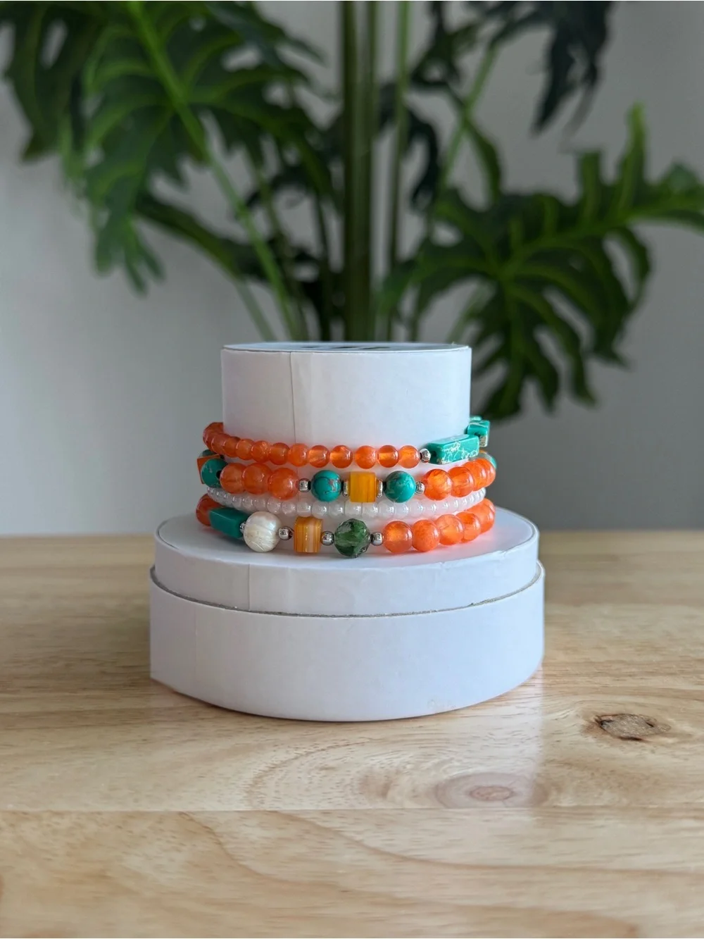 Orange Beaded Stretch Bracelet with Dragonfly Charm | Ryze Party